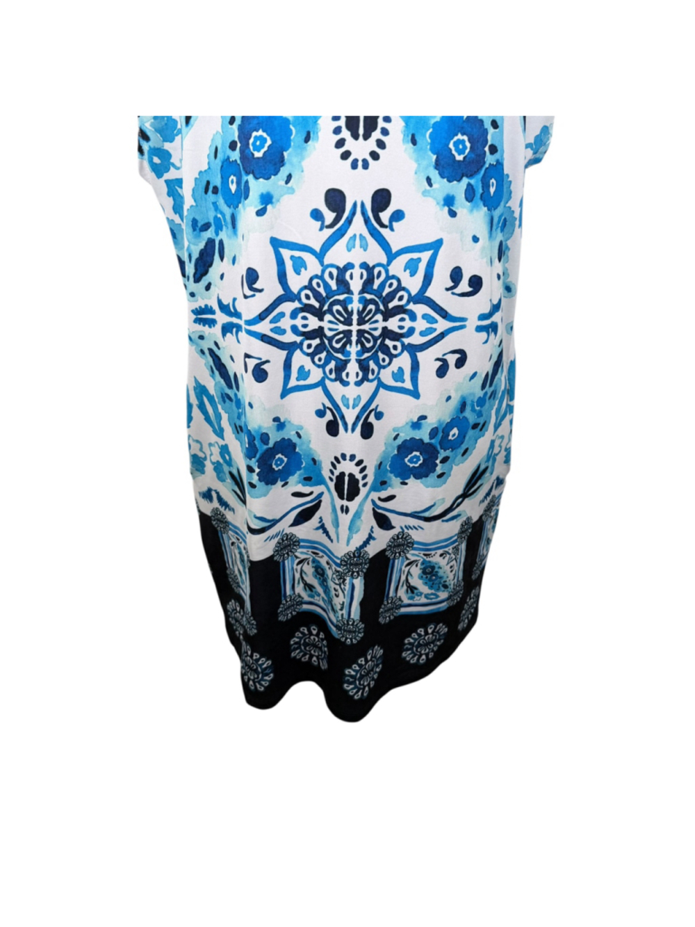Mely New York Blue White Tile Print Shift Dress Mediterranean Beachy Size XL - Picture 8 of 10